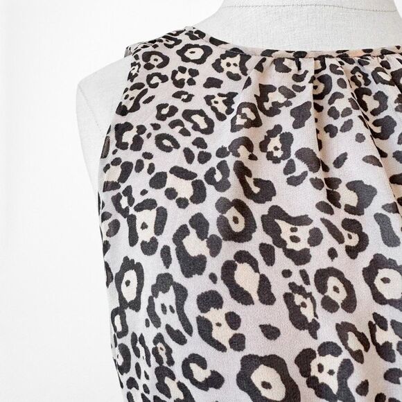 Vintage Y2K Loft Leopard Animal Print Sleeveless Ruffled Knee Length Dress S/M - Picture 8 of 8